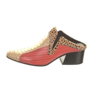 Acne Red and Tan Mules with Leopard Accent